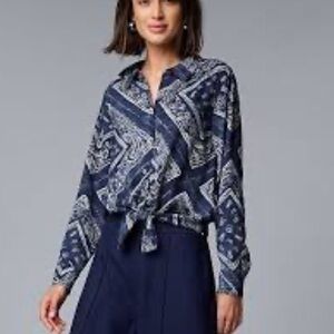 Simply Vera Vera Wang Navy Paisley Blouse